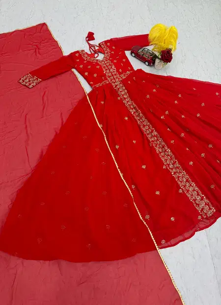 Pc 568 Faux Georgette Embroidery Sequence Work Gown With Dupatta Bulk Orders In India
